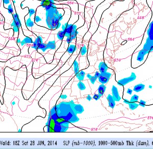 GFS Surface Map Prediction for Saturday Afternoon