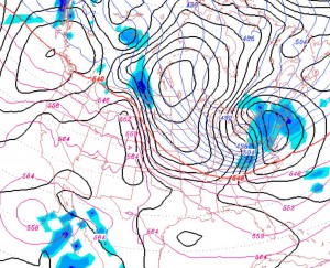 GFS surface prediction for early Saturday evening